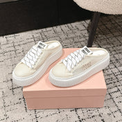 MIUMIU 26S SNEAKER MULES 45MM IN LIGHT BEIGE MESH
