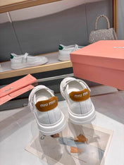 MIUMIU 26S MARY JANE BALLERINAS IN WHITE AND TAN BROWN CALFSKIN