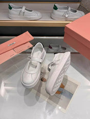 MIUMIU 26S MARY JANE BALLERINAS IN WHITE AND BLACK CALFSKIN