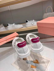 MIUMIU 26S MARY JANE BALLERINAS IN WHITE AND BURGUNDY RED CALFSKIN
