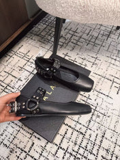 BIKER BALLET FLATS IN BLACK CALFSKIN