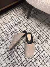 FLAT MULE IN LIGHT BROWN SUEDE WITH CRYSTALS