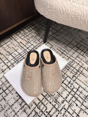 FLAT MULE IN LIGHT BROWN SUEDE WITH CRYSTALS