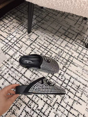 FLAT MULE IN  BLACK SUEDE WITH CRYSTALS
