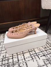 CHLOÉ 26S LACE-UP HEELS 60 MM IN NUDE PINK CALFSKIN