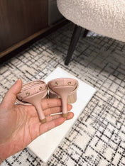 CHLOÉ 26S LACE-UP HEELS 60 MM IN NUDE PINK CALFSKIN