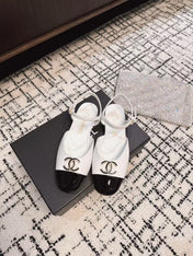 FLAT SLINGBACKS IN WHITE MIX BLACK CALFSKIN