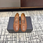 MIUMIU 26S LACE UP BOW LOAFERS IN CARAMEL BROWN CALFSKIN