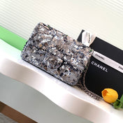 CHANEL 26S CLASSIC FLAP BAG 21 IN SILVER SEQUINS STYLE 8