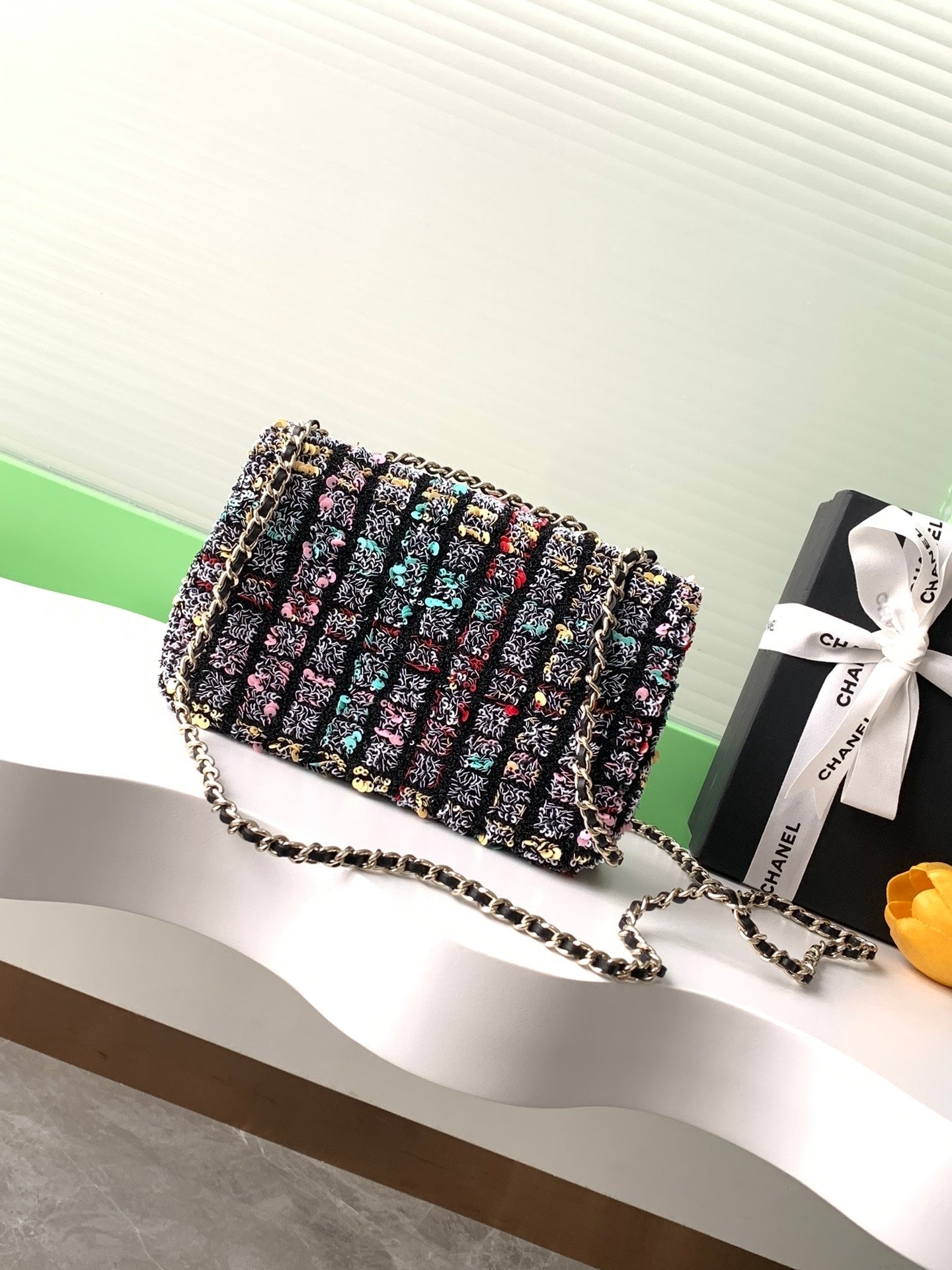 CHANEL 26S CLASSIC FLAP BAG 20 IN MULTICOLOR SEQUINS STYLE 7