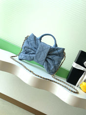 CHANEL 25S MAXI BOW BAG 26 IN BLUE DENIM WITH GOLD HARDWARE