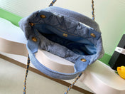 CHANEL 25S MAXI BOW BAG 38 IN BLUE DENIM WITH GOLD HARDWARE