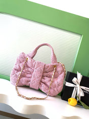 CHANEL 25S BOW BAG 38 IN PINK TWEED WITH GOLD HARDWARE
