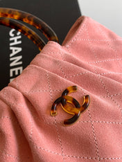 CHANEL 26S HAND BAG LARGE 32 IN PINK SUEDE GOLD HARDWARE