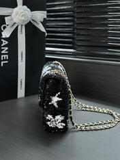 CHANEL 26S CLASSIC FLAP BAG 21 IN BLACK MIX WHITE SEQUINS