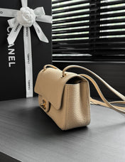 CHANEL 26S CLASSIC MINI FLAP BAG 20 IN BEIGE CAVIAR LEATHER