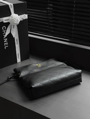 CHANEL 26S DRAWSTRING TOTE BAG 34 IN BLACK QUILTED CALFSKIN