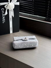 CHANEL 26S FLAP BAG 21 IN SILVER CRYSTAL-EMBELLISHED SPARKLING