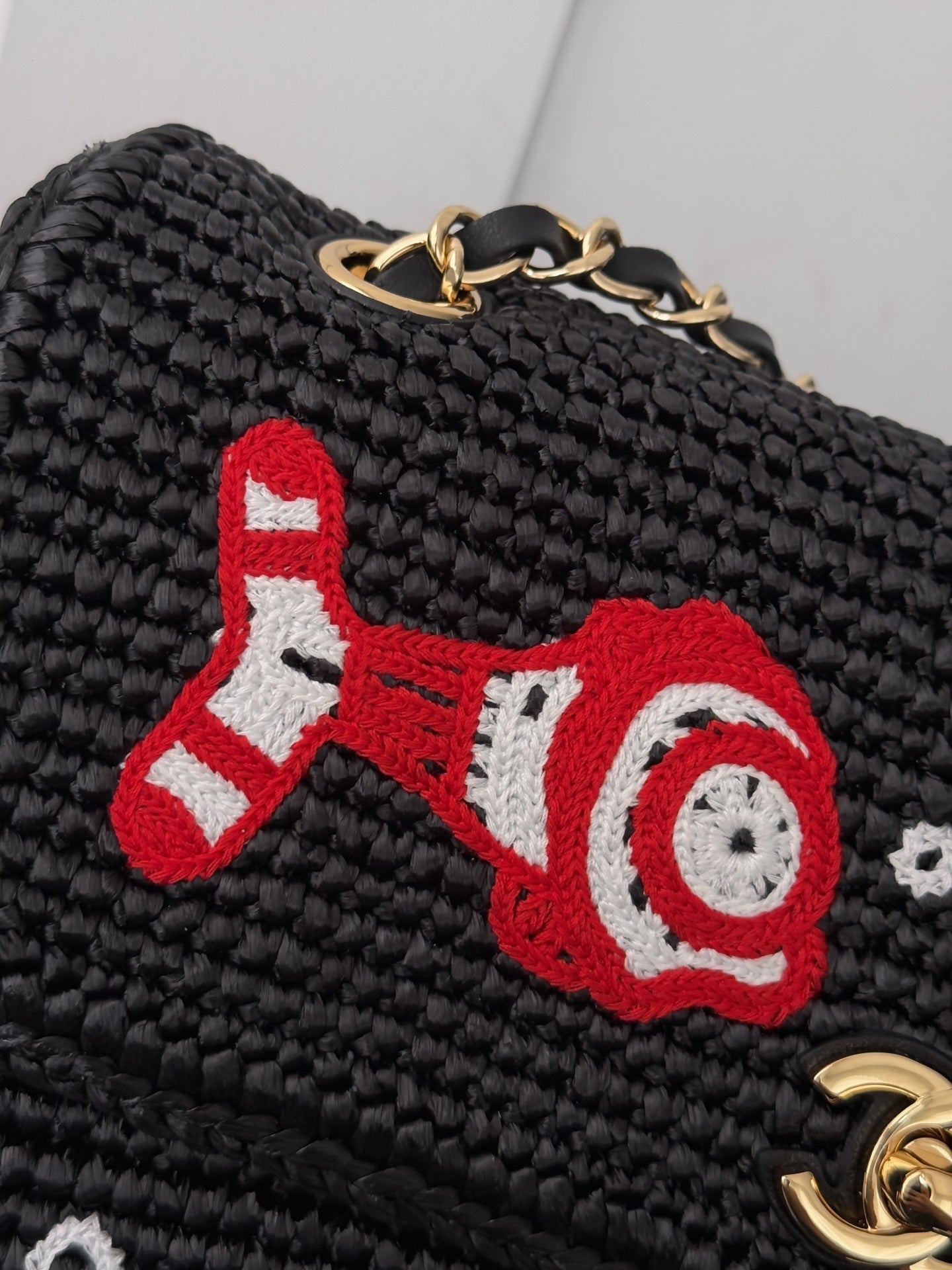 CHANEL 26S CLASSIC FLAP BAG 25 IN BLACK CROCHET RAFFIA