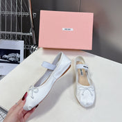BALLET FLAT SHOES WHITE GLOSSY SHEEPSKIN