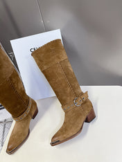 CELINE 25S BULKY LACED UP BOOTS 45MM IN BROWN SUEDE