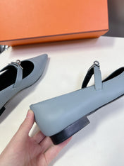 HM 26S KELLY BUCKLE MARY JANE POINTED FLATS IN LIGHT BLUE CALFSKIN