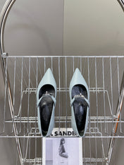 HM 26S KELLY BUCKLE MARY JANE POINTED FLATS IN LIGHT BLUE CALFSKIN
