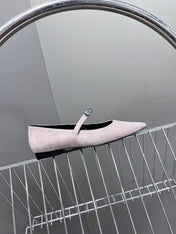 HM 26S KELLY BUCKLE MARY JANE POINTED FLATS IN TAUPE BROWN SUEDE