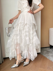 CC 25 Mesh Long Skirt White Polyester Fiber