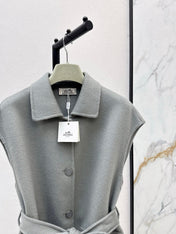 HERMES 25S SLEEVELESS WOOL VEST COAT WITH BOW BELT 96700