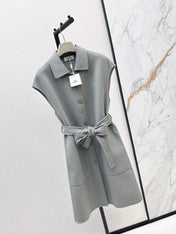 HERMES 25S SLEEVELESS WOOL VEST COAT WITH BOW BELT 96700