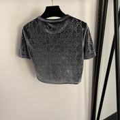 GUCCI 26S SHORT-SLEEVE VELVET TOP WITH RHINESTONES 179