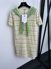 CHANEL 26S STRIPED KNIT SHORT-SLEEVE DRESS 1372