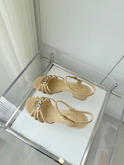 MID HEEL SANDALS IN FLAX YELLOW LAMBSKIN