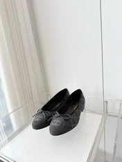 CHANEL 26S BALLET FLATS IN GREY DENIM WITH BOW