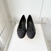 CHANEL 26S BALLET FLATS IN BLACK CALFSKIN WITH FABRIC TOE CAP AND BOW