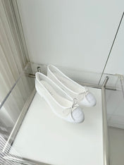 CHANEL 26S BALLET FLATS IN WHITE MESH TOE CAP AND BOW