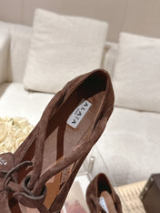 ALAIA 25S BALLET TECKEL IN DARK BROWN SUEDE