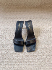 HIGH MULES WITH SQUARE TOE IN BLACK SMOOTH CALFSKIN