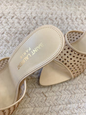 LA 16 HEELED MULES ATTACHED RHINESTONES IN CREAM MESH