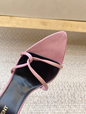STRAPPY HIGH HEEL SANDALS IN PINK SILK