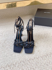 LIZA SANDALS IN BLACK SILK WITH CRYSTALS