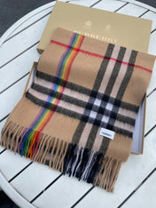 CHECK SCARF 200 CM IN CAMEL BEIGE MIX BLACK CASHMERE 394753