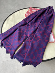 SCARF 180 CM IN VIOLET PURPLE GG PATTERN MONOGRAM WOOL 407526