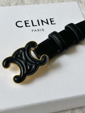 TRIOMPHE BELT 24MM IN BLACK CALFSKIN WITH LEATHER BUCKLE GOLD HARDWARE