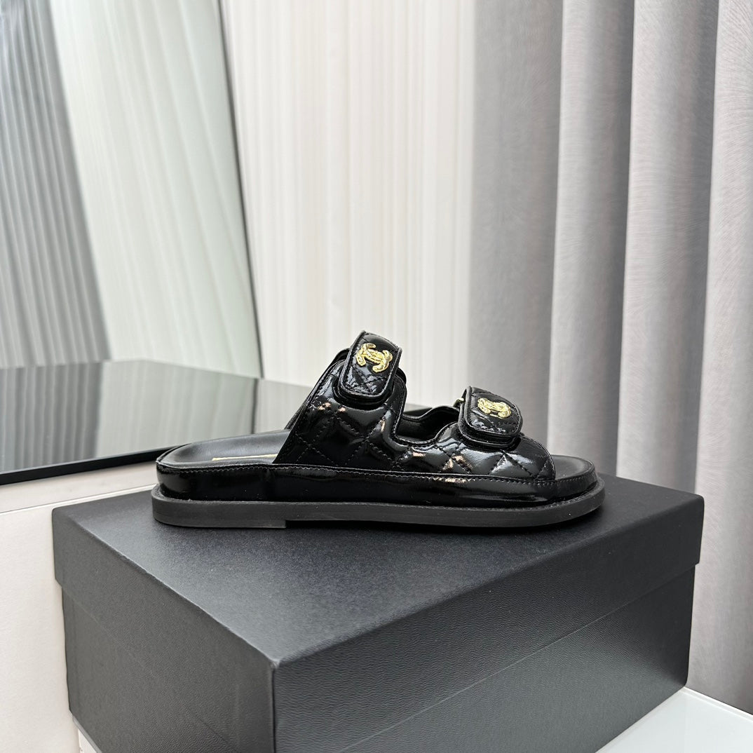 DAD SANDALS BLACK PATENT LAMBSKIN MULES