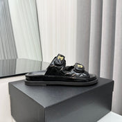 DAD SANDALS BLACK PATENT LAMBSKIN MULES
