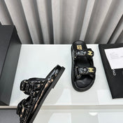 DAD SANDALS BLACK PATENT LAMBSKIN MULES