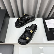 DAD SANDALS BLACK PATENT LAMBSKIN MULES