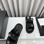 dad sandals black textile mules
